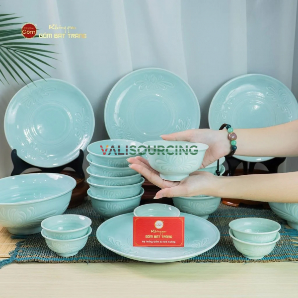 10-Person Dining Set (21 Pieces) Chrysanthemum Jade Glaze