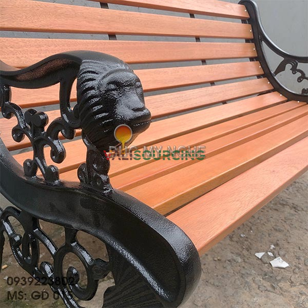 Ghế băng công viên ngoài trời bằng gang | Thanh gỗ tự nhiên từ Việt Nam