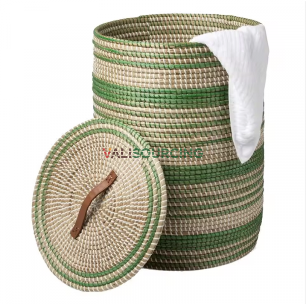 HANDWOVEN CLOTHES BASKET WITH LID