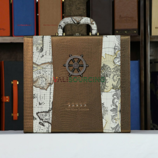 Leather box with 3 bottles, steering wheel map, brown HO16-318-M10 from Vietnam