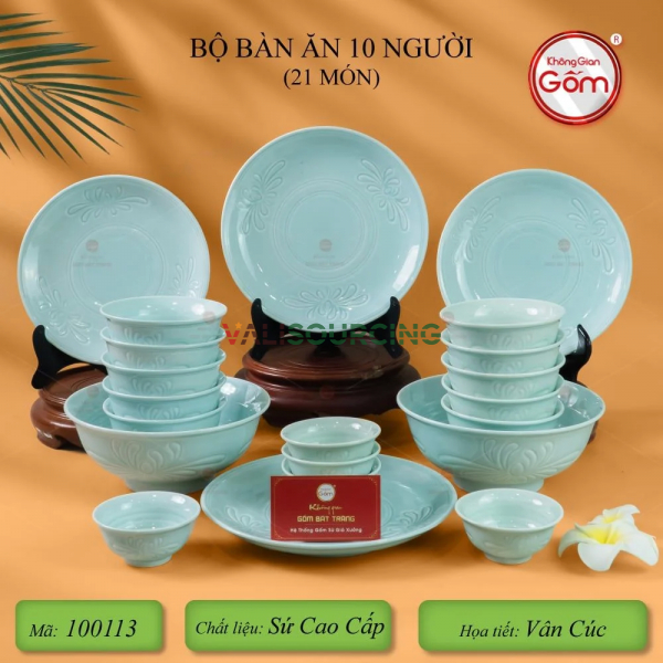 10-Person Dining Set (21 Pieces) Chrysanthemum Jade Glaze