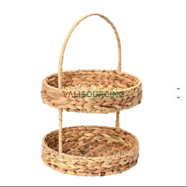 Eco-friendly Water Hyacinth 2-Tier Serving Tray: Natural Rustic Decorative Solution for Wholesale