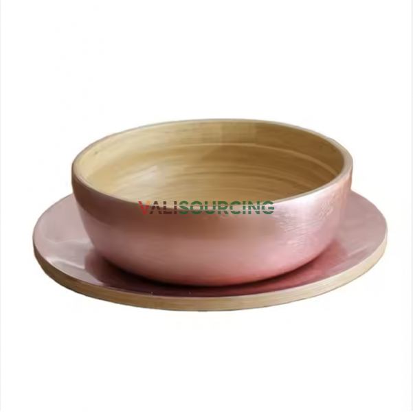 Decorative Bamboo Serving Tray – Pink Polished with Glossy Silver Finish | Fruit & Nut Plate, Eco-Friendly Tableware Set for Baby & Home Use