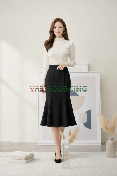 Long Fishtail Skirt - Jmin, 4-Way Stretch Ponte Fabric (Extremely Flattering) from Vietnam