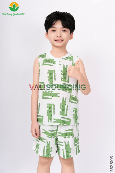 Bộ lanh bé trai quần đùi áo sát nách nẹp cổ vải phối từ Việt Nam