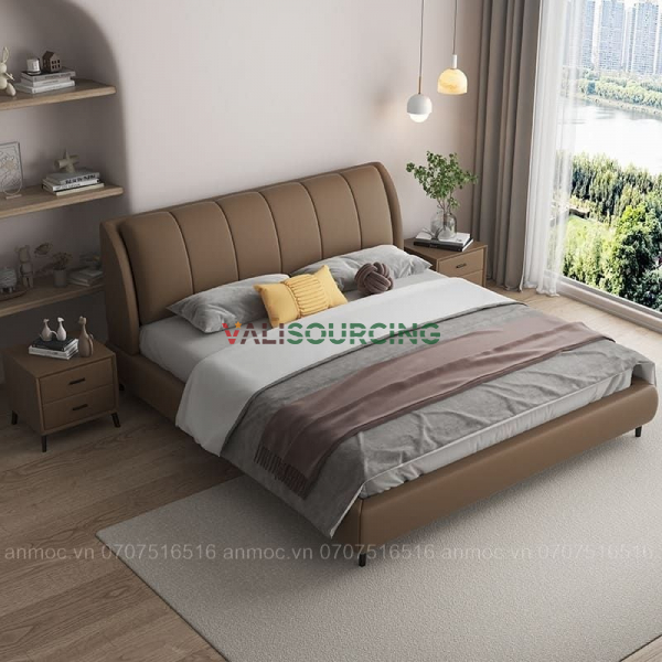 Gentle Frame Leather Upholstered Bed from Vietnam