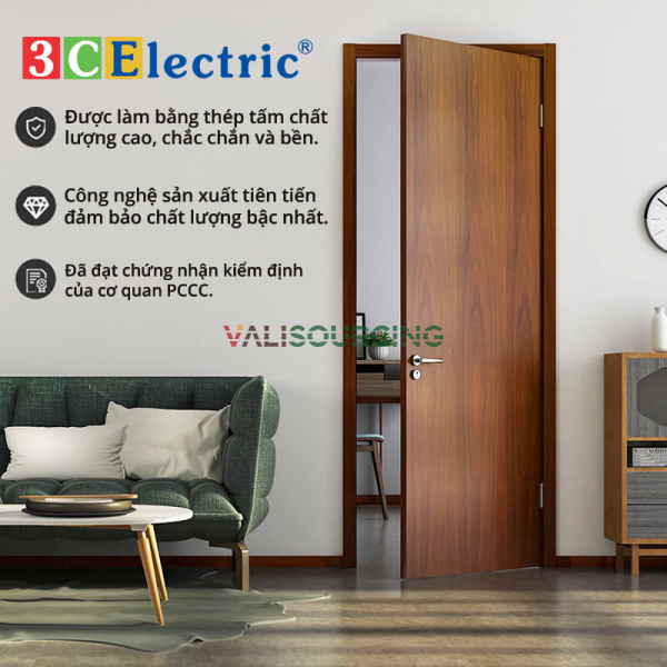 Fire-resistant steel door with wood grain finish. from Vietnam