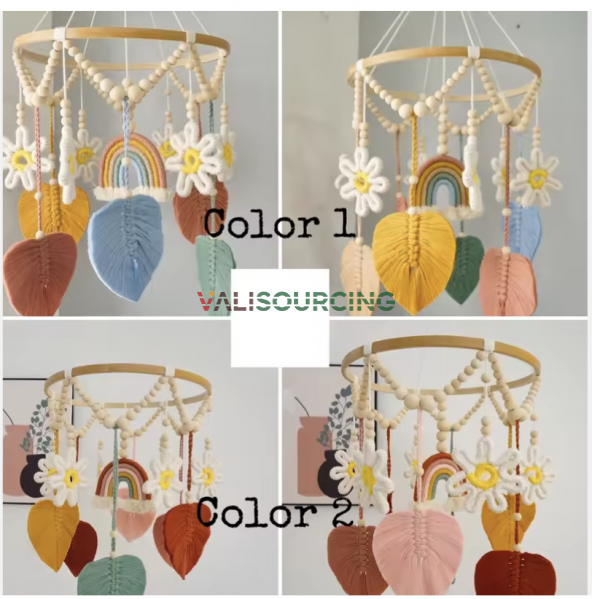 RAINBOW & LEAF MACRAME HANGER WITH BAMBOO FRAME